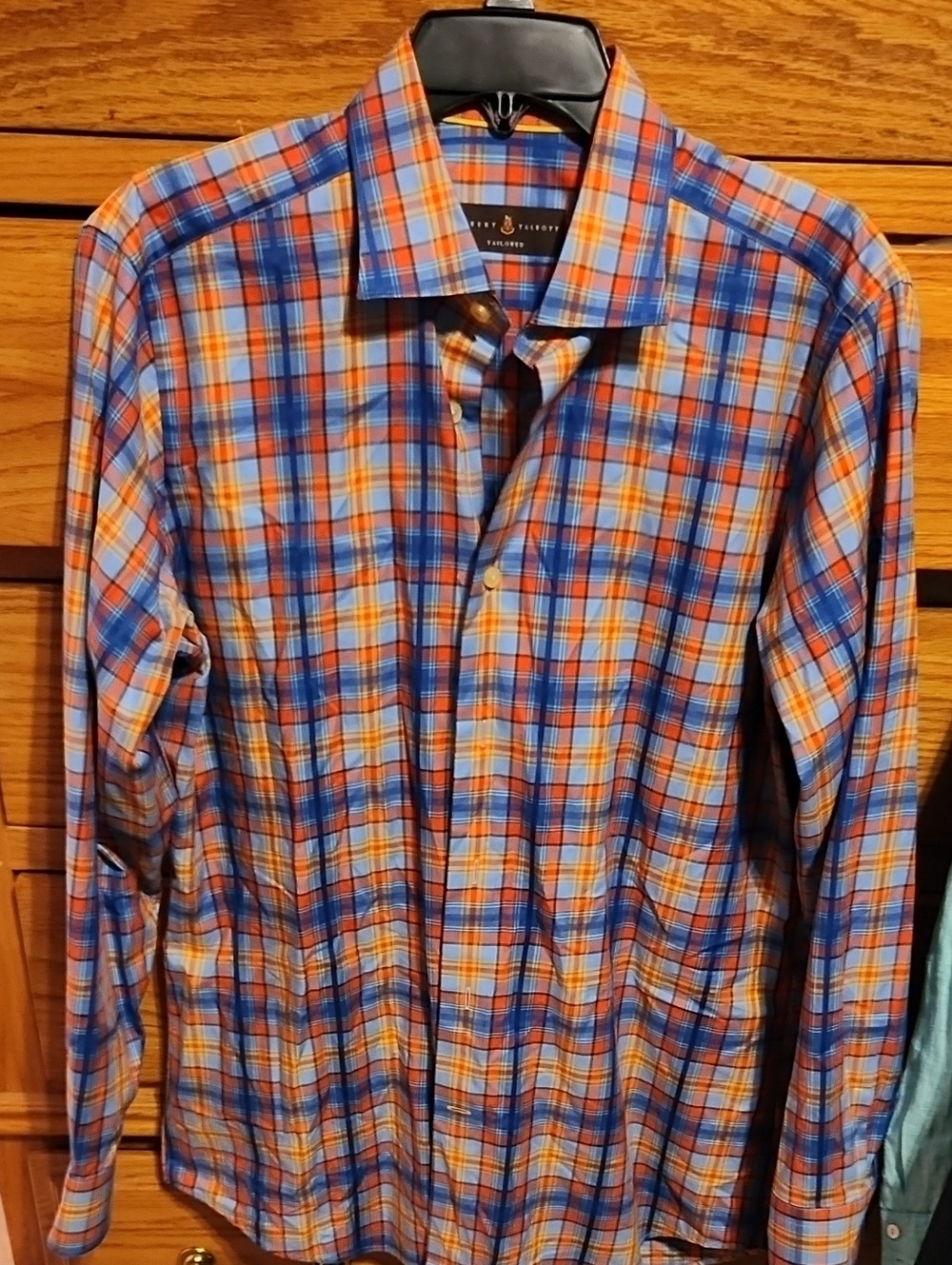 Robert Talbott Tailored Orange & Blue Plaid Men's Dress Shirt